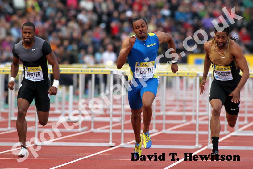 Aries Merritt wins the 110 metres hurdles, 2012 Samsung Diamond League, Crystal Palace, London.